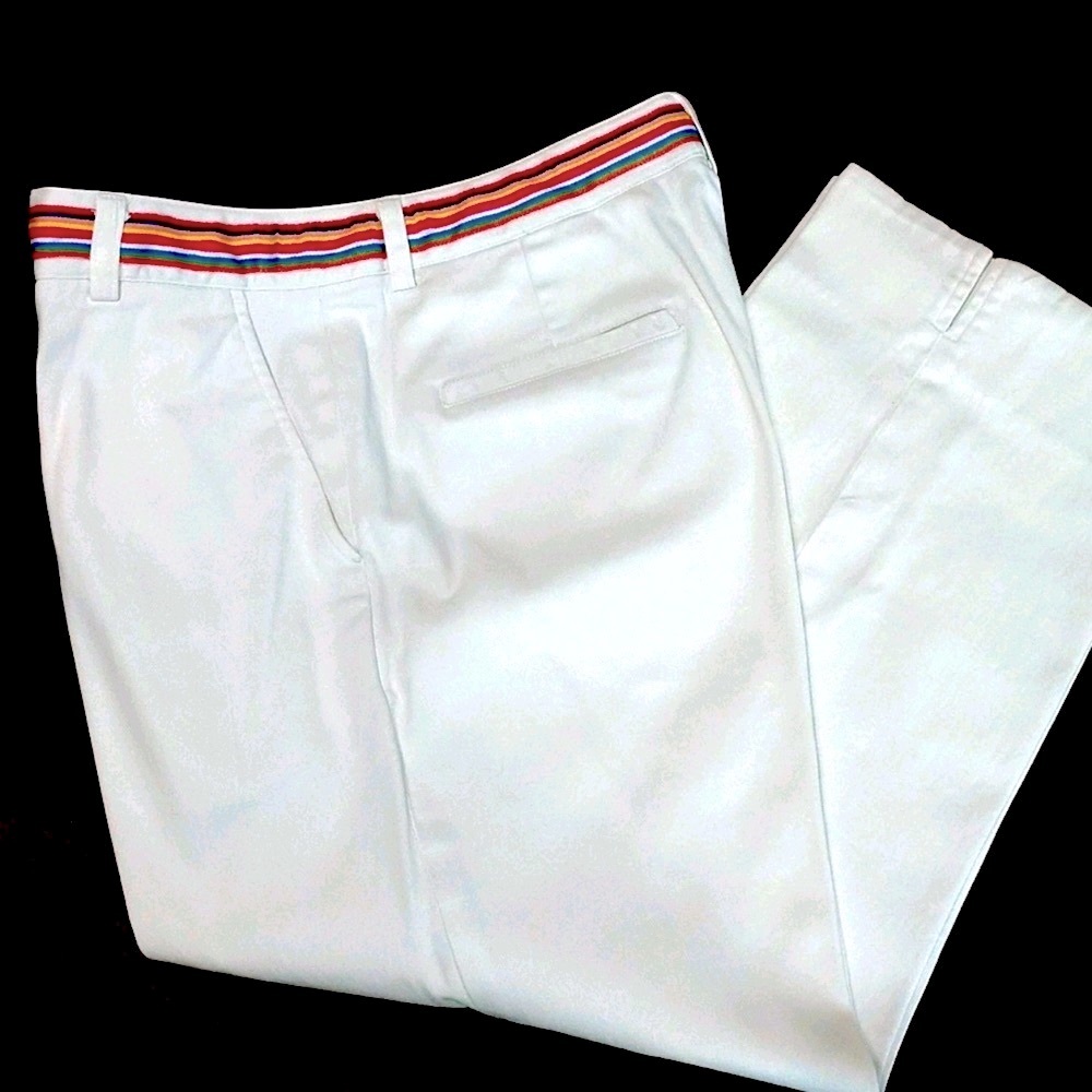Capris-White with multiple colorful waistband, size 6 by Larry Levine